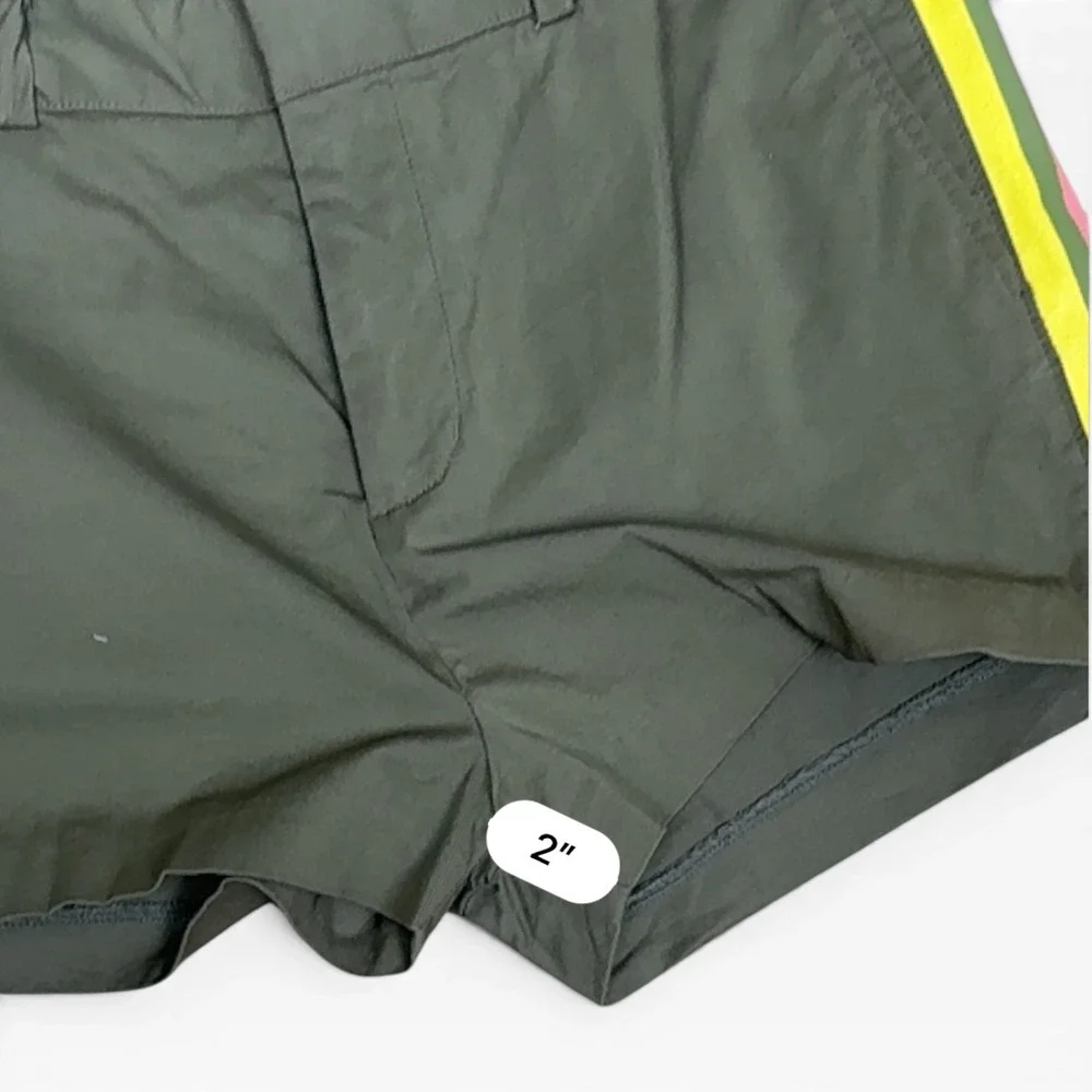 Le Superbe Racing Stripe Shorts Women 6 Olive Green Multi Color Side Tape Cotton